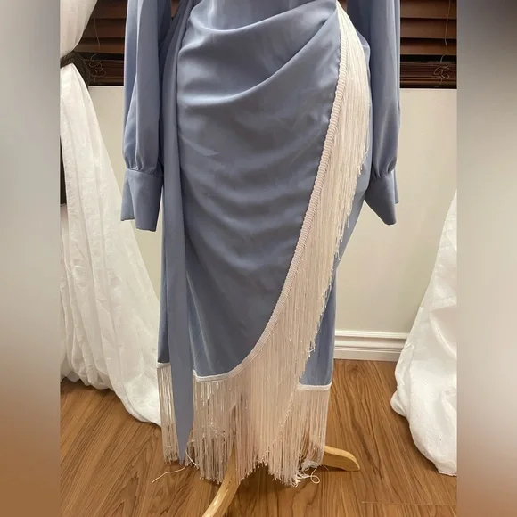 Powder Blue Fringe Wrap Dress Medium - Picture 2 of 10
